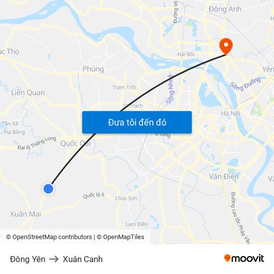 Đông Yên to Xuân Canh map