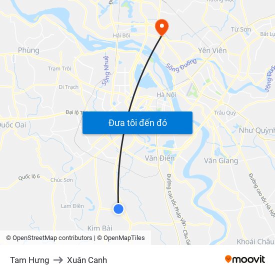 Tam Hưng to Xuân Canh map