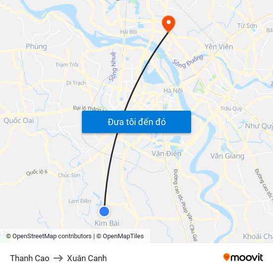 Thanh Cao to Xuân Canh map