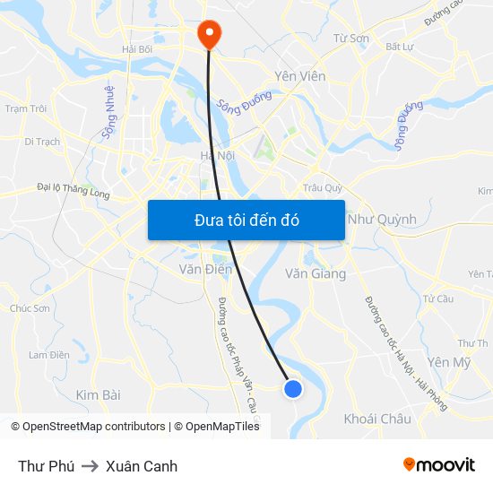 Thư Phú to Xuân Canh map