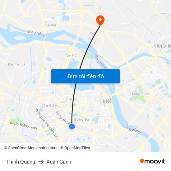 Thịnh Quang to Xuân Canh map