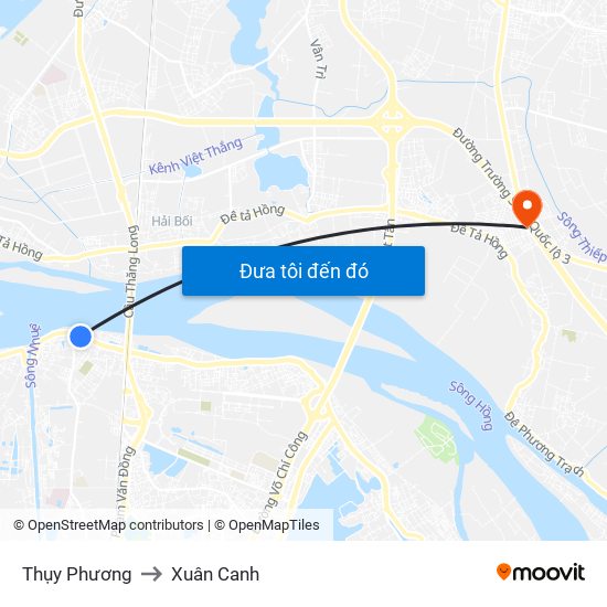 Thụy Phương to Xuân Canh map