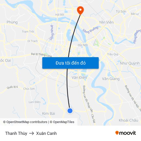 Thanh Thùy to Xuân Canh map