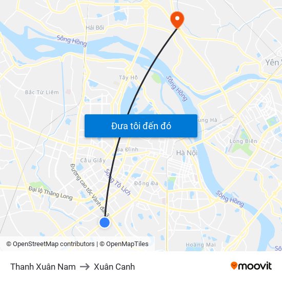 Thanh Xuân Nam to Xuân Canh map