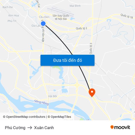 Phú Cường to Xuân Canh map