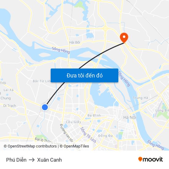 Phú Diễn to Xuân Canh map