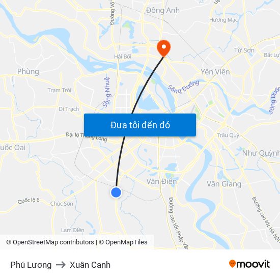 Phú Lương to Xuân Canh map