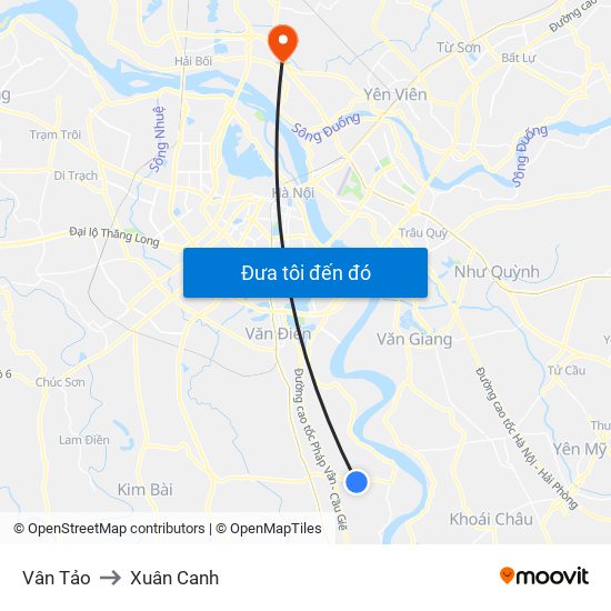 Vân Tảo to Xuân Canh map