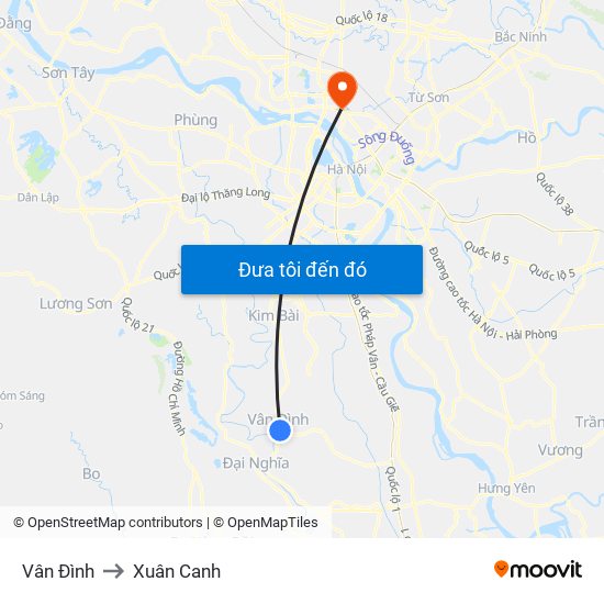 Vân Đình to Xuân Canh map