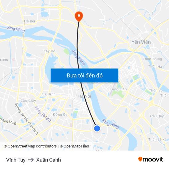 Vĩnh Tuy to Xuân Canh map