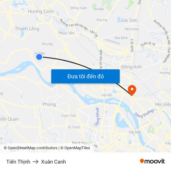 Tiến Thịnh to Xuân Canh map