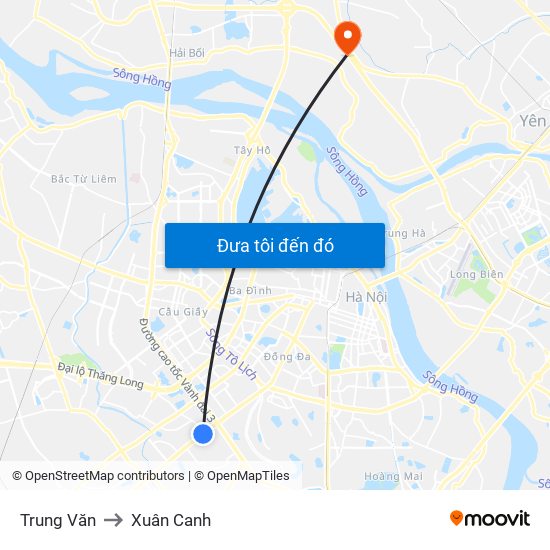 Trung Văn to Xuân Canh map