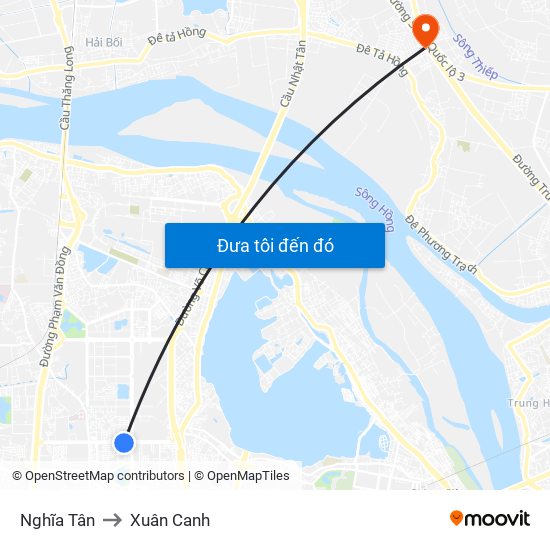 Nghĩa Tân to Xuân Canh map