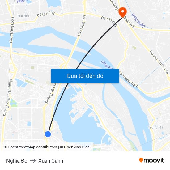 Nghĩa Đô to Xuân Canh map