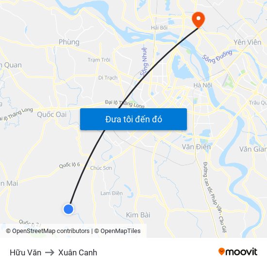 Hữu Văn to Xuân Canh map