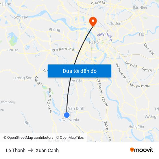 Lê Thanh to Xuân Canh map