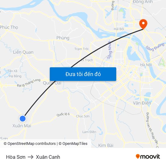 Hòa Sơn to Xuân Canh map