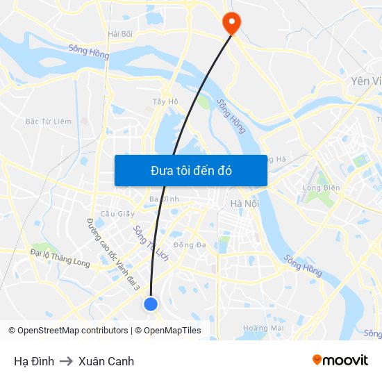 Hạ Đình to Xuân Canh map