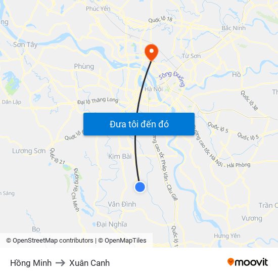 Hồng Minh to Xuân Canh map