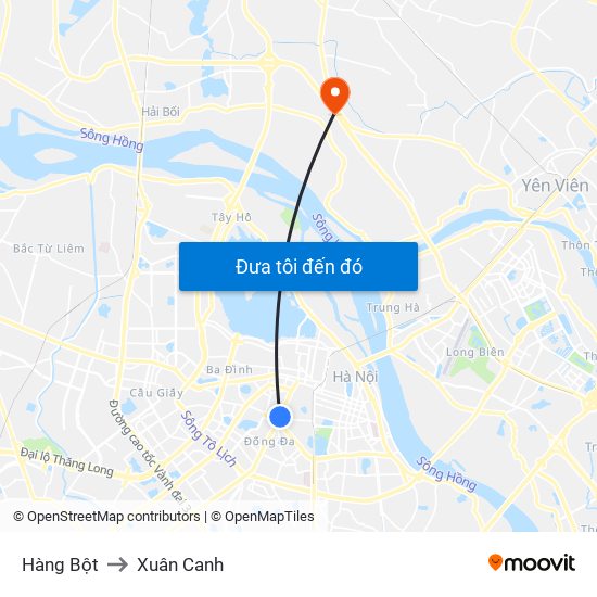Hàng Bột to Xuân Canh map