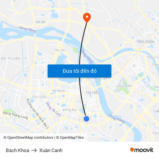 Bách Khoa to Xuân Canh map