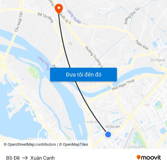 Bồ Đề to Xuân Canh map