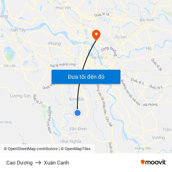 Cao Dương to Xuân Canh map