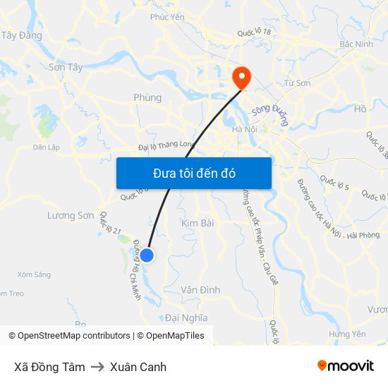 Xã Đồng Tâm to Xuân Canh map