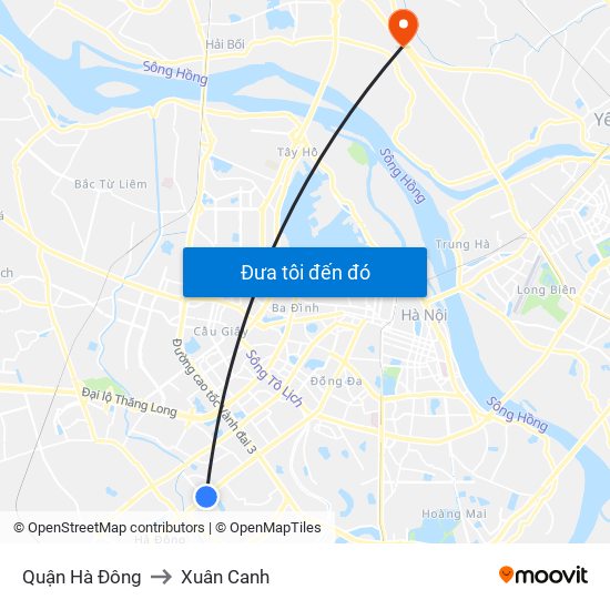 Quận Hà Đông to Xuân Canh map