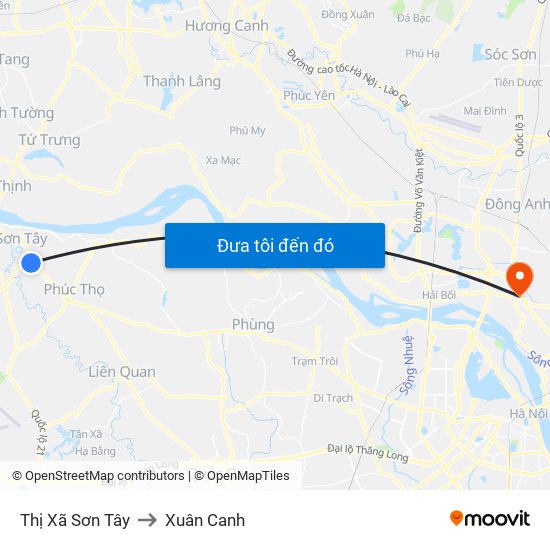 Thị Xã Sơn Tây to Xuân Canh map