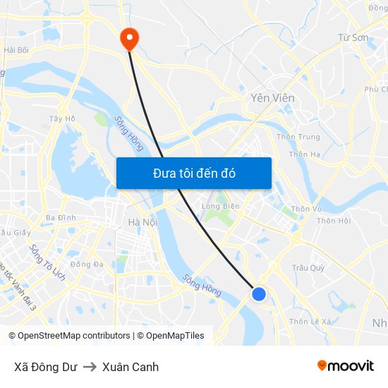 Xã Đông Dư to Xuân Canh map