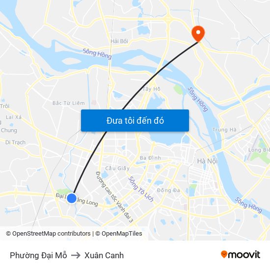 Phường Đại Mỗ to Xuân Canh map