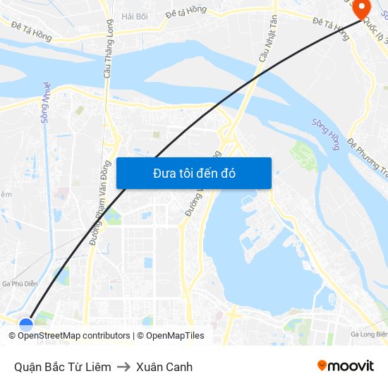 Quận Bắc Từ Liêm to Xuân Canh map