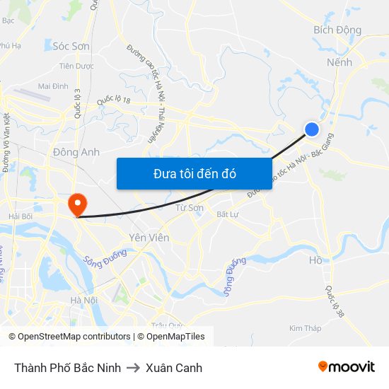 Thành Phố Bắc Ninh to Xuân Canh map