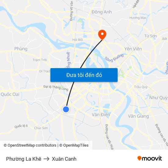 Phường La Khê to Xuân Canh map