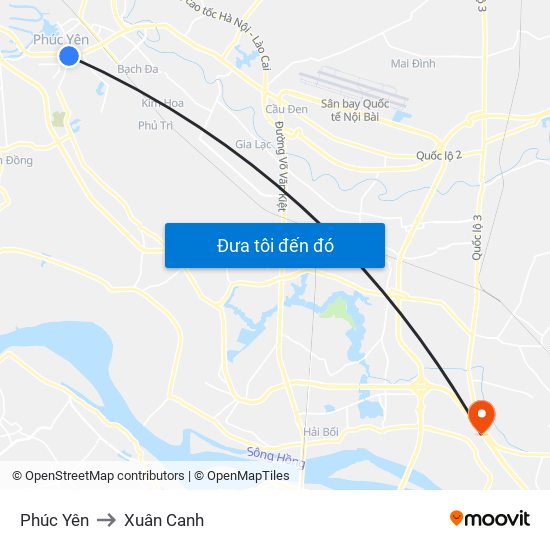 Phúc Yên to Xuân Canh map