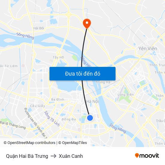 Quận Hai Bà Trưng to Xuân Canh map