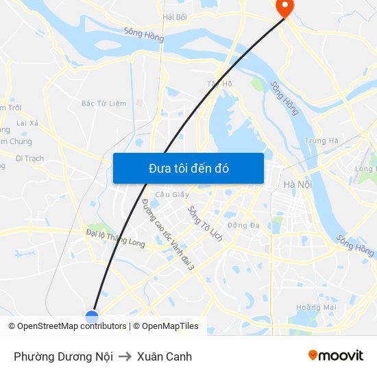 Phường Dương Nội to Xuân Canh map