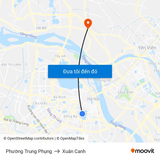 Phường Trung Phụng to Xuân Canh map