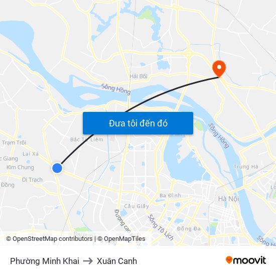 Phường Minh Khai to Xuân Canh map