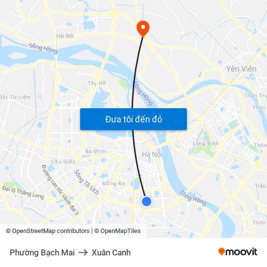 Phường Bạch Mai to Xuân Canh map