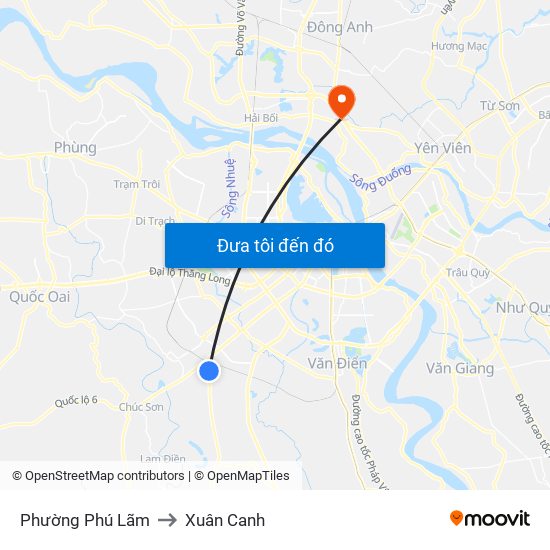 Phường Phú Lãm to Xuân Canh map