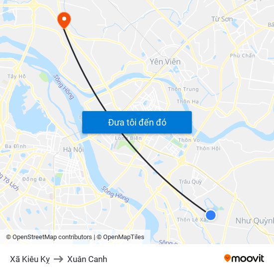 Xã Kiêu Kỵ to Xuân Canh map