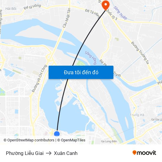 Phường Liễu Giai to Xuân Canh map