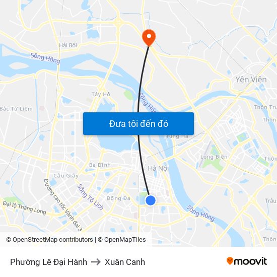 Phường Lê Đại Hành to Xuân Canh map