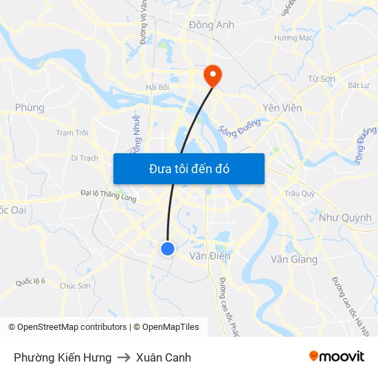 Phường Kiến Hưng to Xuân Canh map