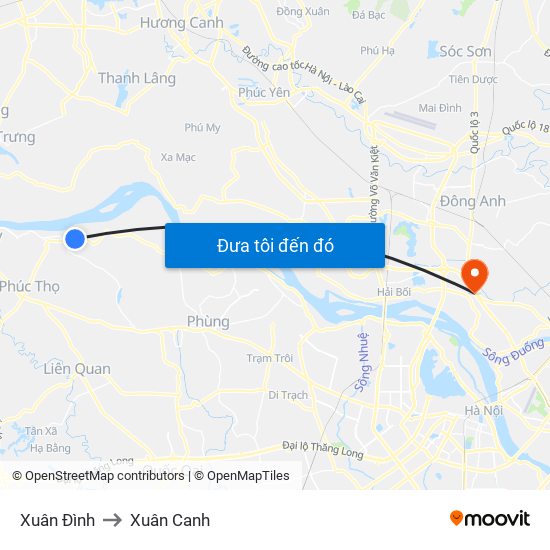 Xuân Đình to Xuân Canh map