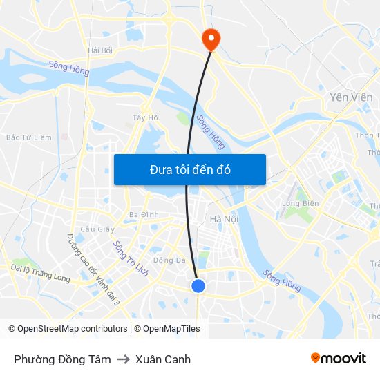 Phường Đồng Tâm to Xuân Canh map