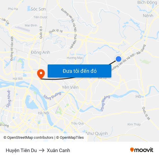Huyện Tiên Du to Xuân Canh map