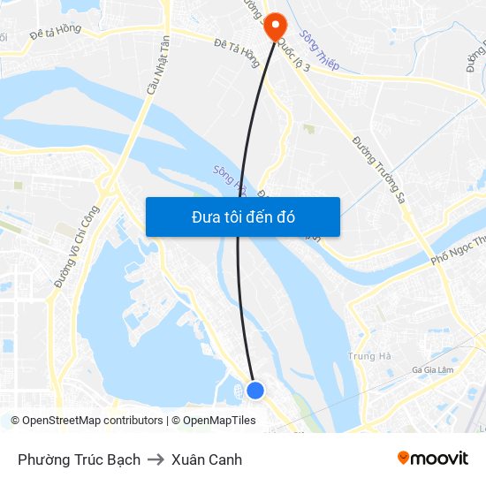 Phường Trúc Bạch to Xuân Canh map